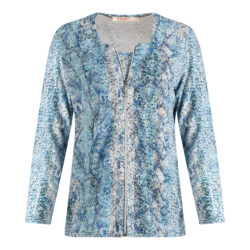 Stijlvolle Twinset in licht geweven stof. Ondertstuk met 3/4 mouw en gilet met lange mouw | blauw