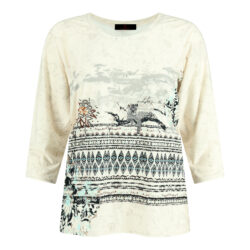 T-shirt bedrukt 3/4 mouw | beige - zwart