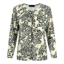 T-shirt bedrukt 3/4 mouw | écru - zwart