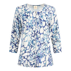 Stijvolle Twinset in peau de peche. Onderstuk met korte mouw en Gilet met lange mouw | blauw