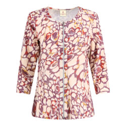 Stijvolle Twinset in peau de peche. Onderstuk met korte mouw en Gilet met lange mouw | aubergine - bordeaux